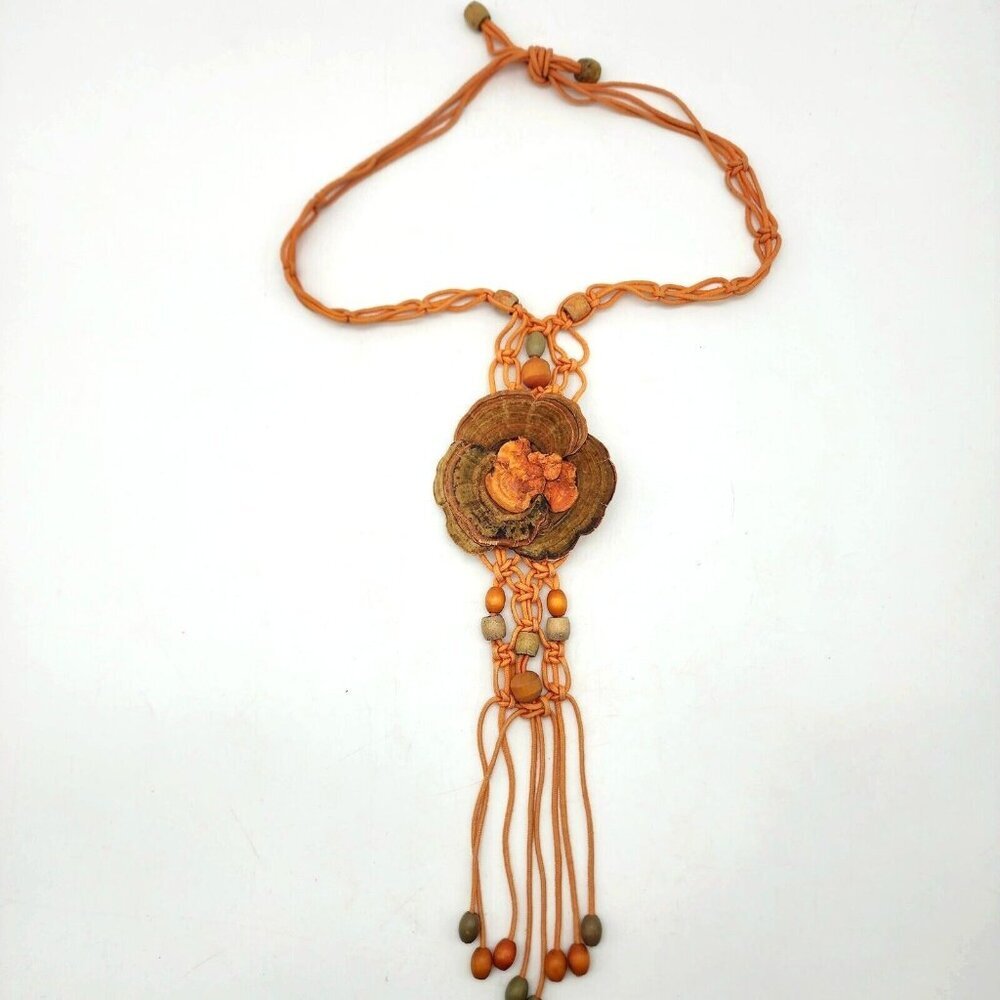 Vintage Hawaiian Rainforest Necklace Organic Beaded Macrame Island Art Statement